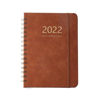 China High Quality PU Leather Hardcover Book Agenda 2022 Custom Easy Enrollment Logo A5 Monthly Weekly Agenda Notepad Elastic Strap Spiral Notebook Spiral Planner for sale