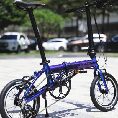 China Aluminum Alloy Missile Frame Folding Bike 14 Inch Lightweight Mini Bicycle for sale