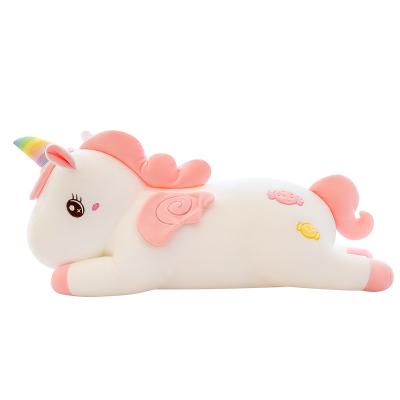 China Wholesale 60cm Plush Toy Lying on Front Stuffed Unicorn Plush Toy Rainbow White Pink Unicorn Soft Toy With Wings for sale