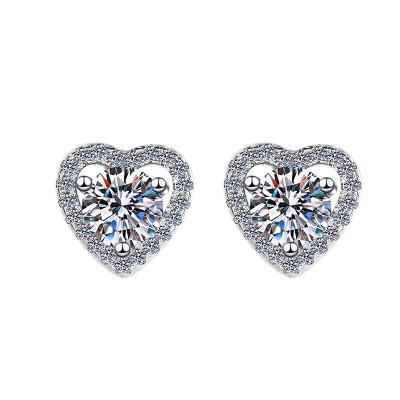 China Cute Moissanite earrings heart shaped wedding gift 925 silver jewelry wholesale for women for sale