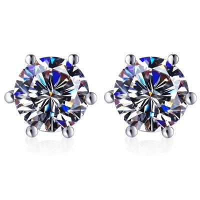 China CLASSIC Six prong Simple Classic plated pt950 jeweled 925 sterling silver Moissanite earrings for sale