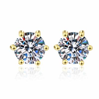 China CLASSIC Husky 925 Silver Jewelry Classic six prat Moissanite earrings plated in 18K gold for sale