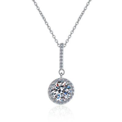 China TRENDY Women's Trendy VVS round double ring pendant chain 925 silver jewelry Moissanite necklace for sale