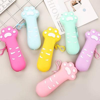 China Durable Animal Claw Shaped Silicone Stationery Bag Cat Paw Zipper Pencil Case Bag for sale