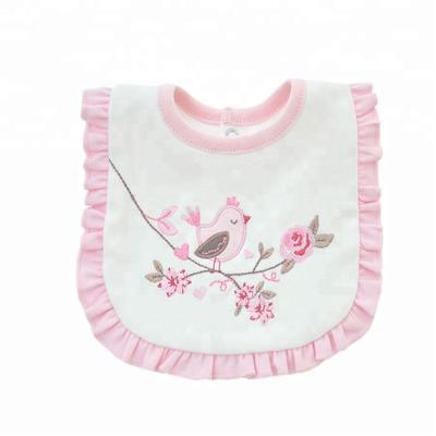 China Double Layer 95% Cotton Disposable Embroidery Cute Washable Pink Color Baby Bib With Lace for sale