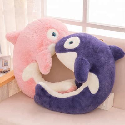 China Kids Toy Custom Pink and Dark Blue Curving Soft Whale Plush Pillow Toy for sale