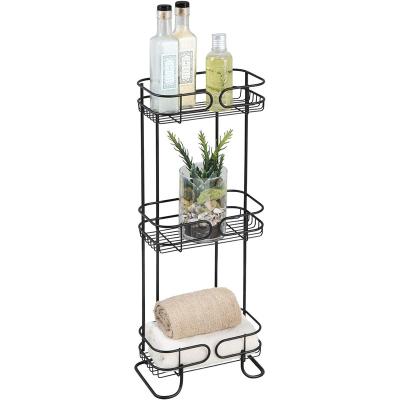 China Wholesale Nail Free Standing Bathroom Shampoo Storage Rack Shelf Shower Trolley 3 Tiers Bathroom Rack Shelf for sale