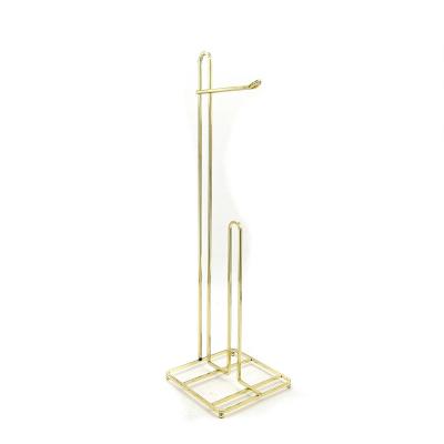 China Free Standing Toilet Paper Holder Bathroom Stand Gold Stainless Steel Tissue Paper Roll Holder With Free Standing for sale