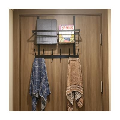 China Carbon Steel Sustainable Towel Basket Metal Hook Wall Mounted Cloth Hanger With Hanging Basket Multi Purpose for sale