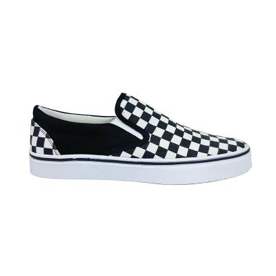 China Black And White Fashion Trend Boy Street Square Grid Printing Sneakers Skateboard Canvas Shoes for sale