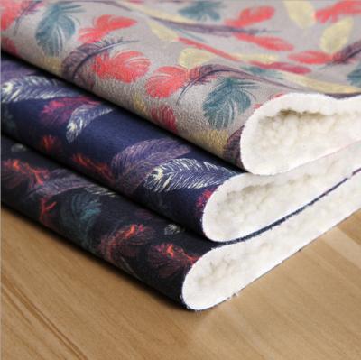 China Auto Upholstery Digital Printing Leaves Pattern Sherpa Faux Fur Bonded Suede Compound For Coat Throw LYKB019 for sale