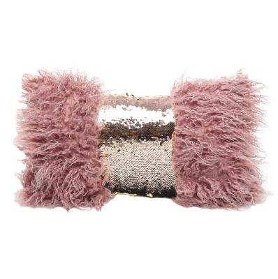 China Simple Home Decorative Soft Long Faux Fur Cushion Cover With Sequin for sale