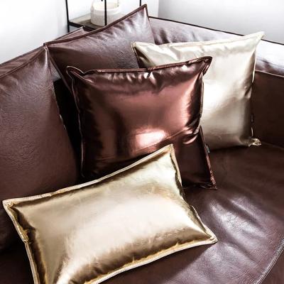 China Other Metal Color Glossy Pillow Leather Home Decoration PU Sofa Throw Cushion Cover for sale