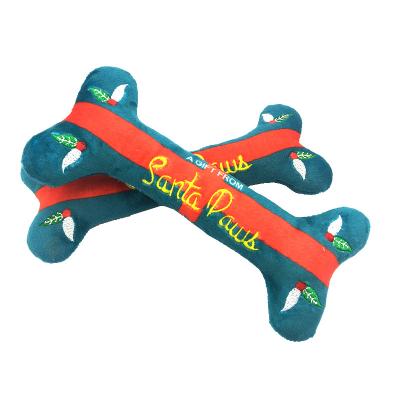 China Viable Wholesale Pet Supplies Santa Paws Cheap Soft Squeaky Bone Christmas Dog Chewing Toy for sale