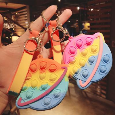 China Mini Bubble Keychain Pack Key Chain Lanyard Set Purse Eco-friendly Single Bag Silicone Coin Game Worry Rainbow Push Lanyard for sale