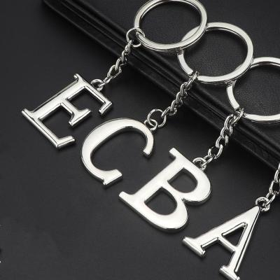 China NEW Eco-friendly DIY A-Z Letters Color Metal Key Chain Women Car Key Ring Simple Letter Name Key Holder Party Gift Silver Jewelry for sale