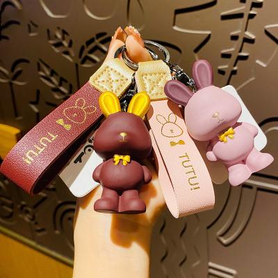 China 2022 Advertising Cute Pendant Cartoon Animation Resin Bow Tie Rabbit Key Chain 3D Comic Key Chain Souvenir Gifts for sale