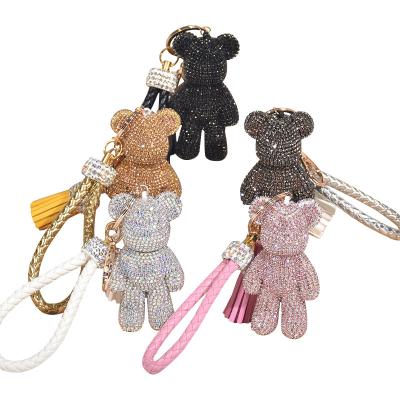 China Advertising 2022 Trendy Products Cute Bear 3D Rhinestone Llaveros Key Chains Leather Pendant for sale