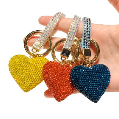 China Advertising Hot Products Heart Shape Diamond Rhinestone Keychain Cute Couple Key Chain Accessories for sale