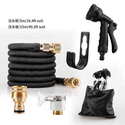 China Six-piece 6pcs Variable Spray Patterns Hose Gardening Watering Telescopic Black Plastic Hose Set Eight-function Small Hook for sale