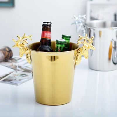 China 3/5L Retro Viable European Stainless Steel Ice Bucket Red Wine Plating Ice Buckets Champagne Bucket Deer Head Ice for sale