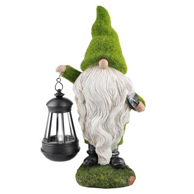 China Farmhouse Resin Flocking Gnome Solar Lantern Dwarfs Figurine Outdoor Decoration Ornaments Garden Yard Cartoon Decor for sale