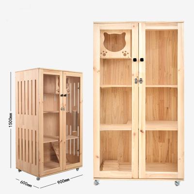 China Cat Department Natural Solid Wood Cat Cage House Indoor Windproof Villa for sale