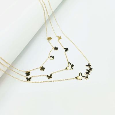 China Europe And America Clavicle Chain 14K 18K Pvd Gold Plated Stainless Steel Jewelry Necklace Bulk Custom Gold Plated Layered Necklace for sale