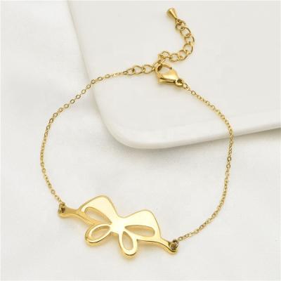 China TRENDY Custom Gold Plated Jewelry Stainless Steel Fashion Jewelry Bracelets Ladies Bow Charm Bracelets for sale