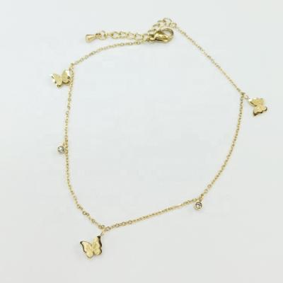 China TRENDY Butterfly Anklet Stainless Steel 14K Gold Plated Leg Chain Anklet Foot Jewelry From Jewelry Manufacturer for sale