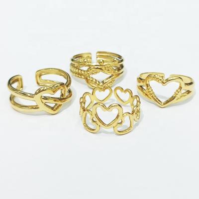 China FASHIONABLE 14K 18K Gold Plated Open Ring Stainless Steel Waterproof Jewelry Heart Ring Wholesale Jewelry for sale