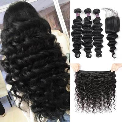 China Deep Wave 13x4 Lace Headband And Bundles Sale Human Virgin Brazilian Bundles Wholesale Deep Wave Hair 3 Bundles With 4x4 Lace Up Closure for sale