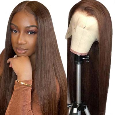 China Silky Straight Wave Natural Custom Small Knot 5x5 Lace Closure Hair Pre Plucked 13*4 Lace Front Wig For Women Dark Brown Straight for sale