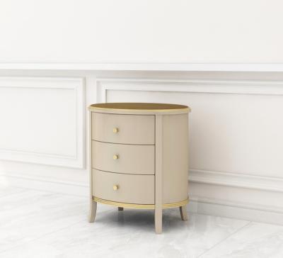 China Durable High End Modern Luxury Villa Round Wooden Nightstand. Champagne Color Bedside Table Nightstands for Bedroom Furniture for sale