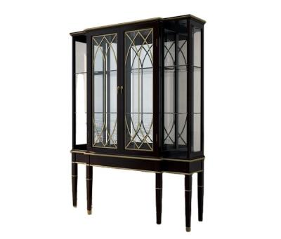 China Italian Luxury Classic Wooden Showcase Walnut Cabinet Wine Bar Furniture Glass Cabinet Living Room Glass Display Cabinet With Lighting for sale