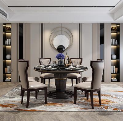 China (Other) American Modern Luxury Marble Adjustable Round Dining Table Set 6 Chairs For Dining Room Furniture Set for sale