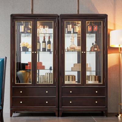 China American Modern Glass Cabinet High Quality Solid Wood Display Cabinet, 2 Door Floor Bookcase Wine Cabinet With Glass Door for sale