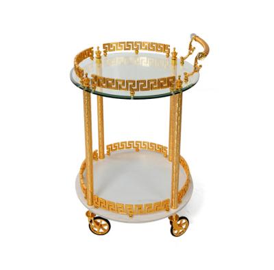 China European Luxury Royal Restaurant Home Kitchen Equipment Hotel Furniture Golden Food Serving Cart for sale