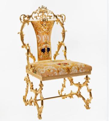 China European Classic Golden Royal Hand Carved Leisure Wedding Chair Hotel Restaurant Golden Metal Dining Chair for sale