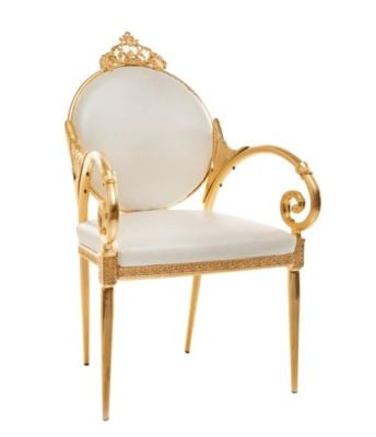 China Italian Classical Cooling Living Room Furniture Antique Gold Plated Leisure Armchair Royal Luxury Metal Wedding Chair Dining Chair for sale