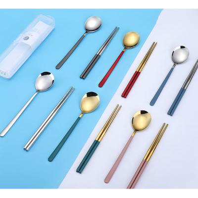 China Sustainable Korean SS304 Chopsticks And Spoon Portable Cutlery Set Set Stainless Steel Cutlery for sale