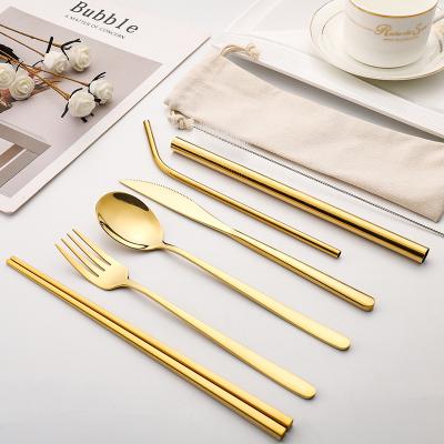 China Wholesale 7Pcs Stainless Steel Gift Viable Flatware Set Portable Travel Cutlery Set for sale