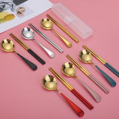 China Viable Round Soup Spoon Set Stainless Steel SS 304 Korean Flatware Sets Plastic Box Travel / Laser SS 304, Gift Metal 120sets Free for sale