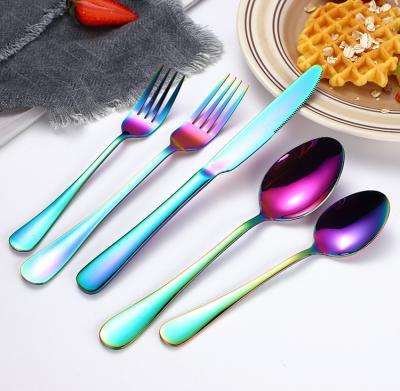 China Sustainable Small Cutlery Manufacturers Stainless Steel Rainbow Cutlery MOQ Set With Box for sale