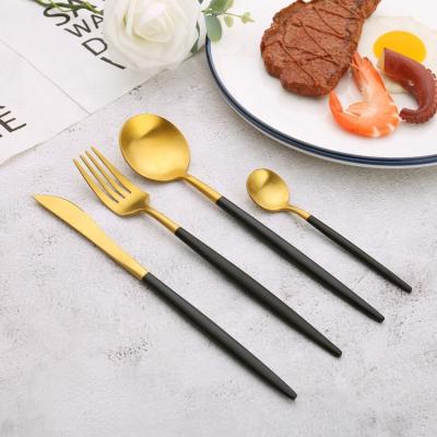 China Portugal Matte Gold Luxury Knife Fork Cutlery Logo 18/10 Stainless Steel Spoon Reusable Reusable Custom Christmas Wedding Event Flatware for sale