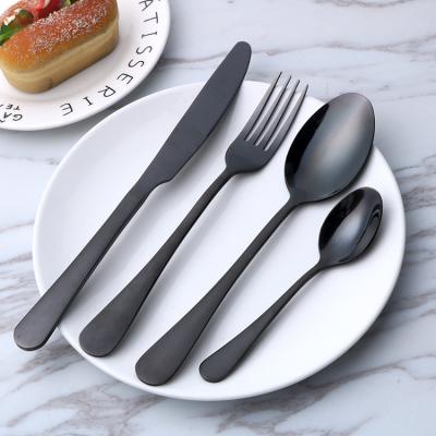 China Stainless Steel Spoon Knife Fork Laser Logo Cutlery Cutlery Set Black Flatware With Box Finishs Matte Black Flatware for sale