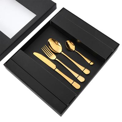 China Sustainable 18/0 Low MOQ Customize Logo 24 Pcs Gift Box Stainless Steel Cutlery Set for sale