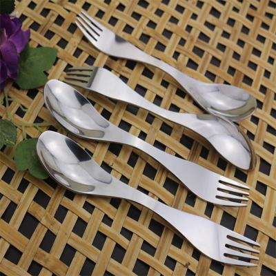 China TangKitchen Sustainable 2 in 1 Camping Reusable Flatware Spork Metal Stainless Steel Travel Spork for sale