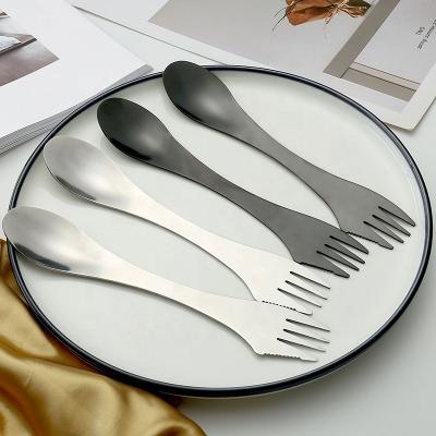 China Durable 3 In 1 Custom Logo Easy Clean And Wear Reusable Mirror Polish Stainless Steel Metal Spork for sale