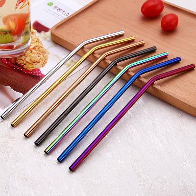 China Sustainable Colorful SS304 Folded Drinking Straw Stainless Steel Steel Reusable Drinking Straw for sale